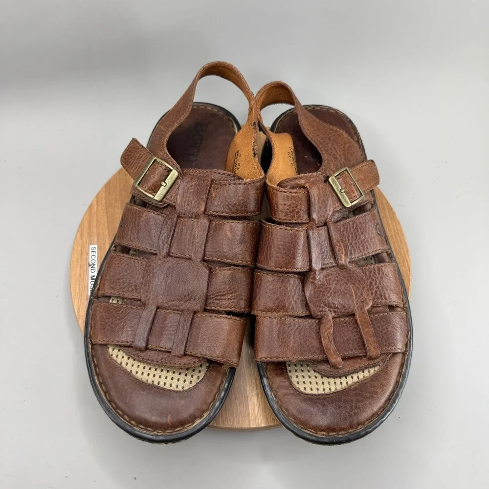 Born‎ Leather Fisherman Sandals Mens 13 Brown H12306 Granola Gorpcore Dadcore